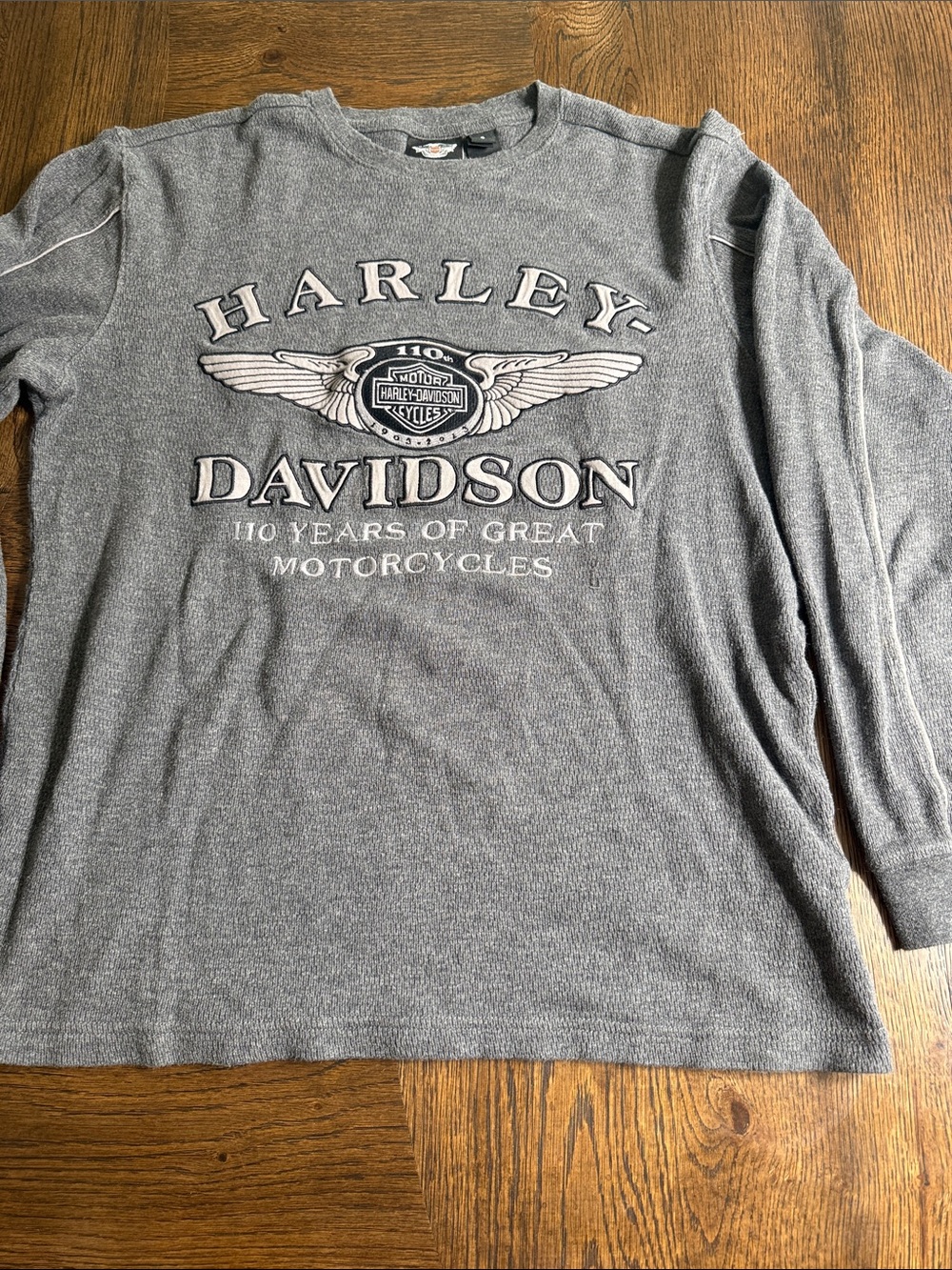 Harley-Davidson Mens 110th Anniversary Gray Sweater Long Sleeve small